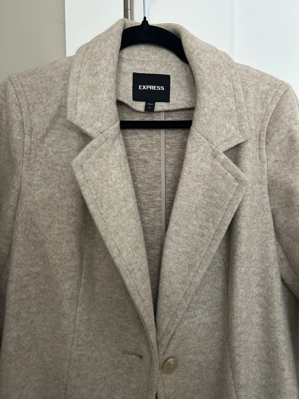Express Women's Light Cream Wool-Blend Single-Breasted Trench Coat - Picture 4 of 6